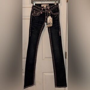 Laguna Beach Women's Black/Blue Boot Cut Jeans with Pink Accents